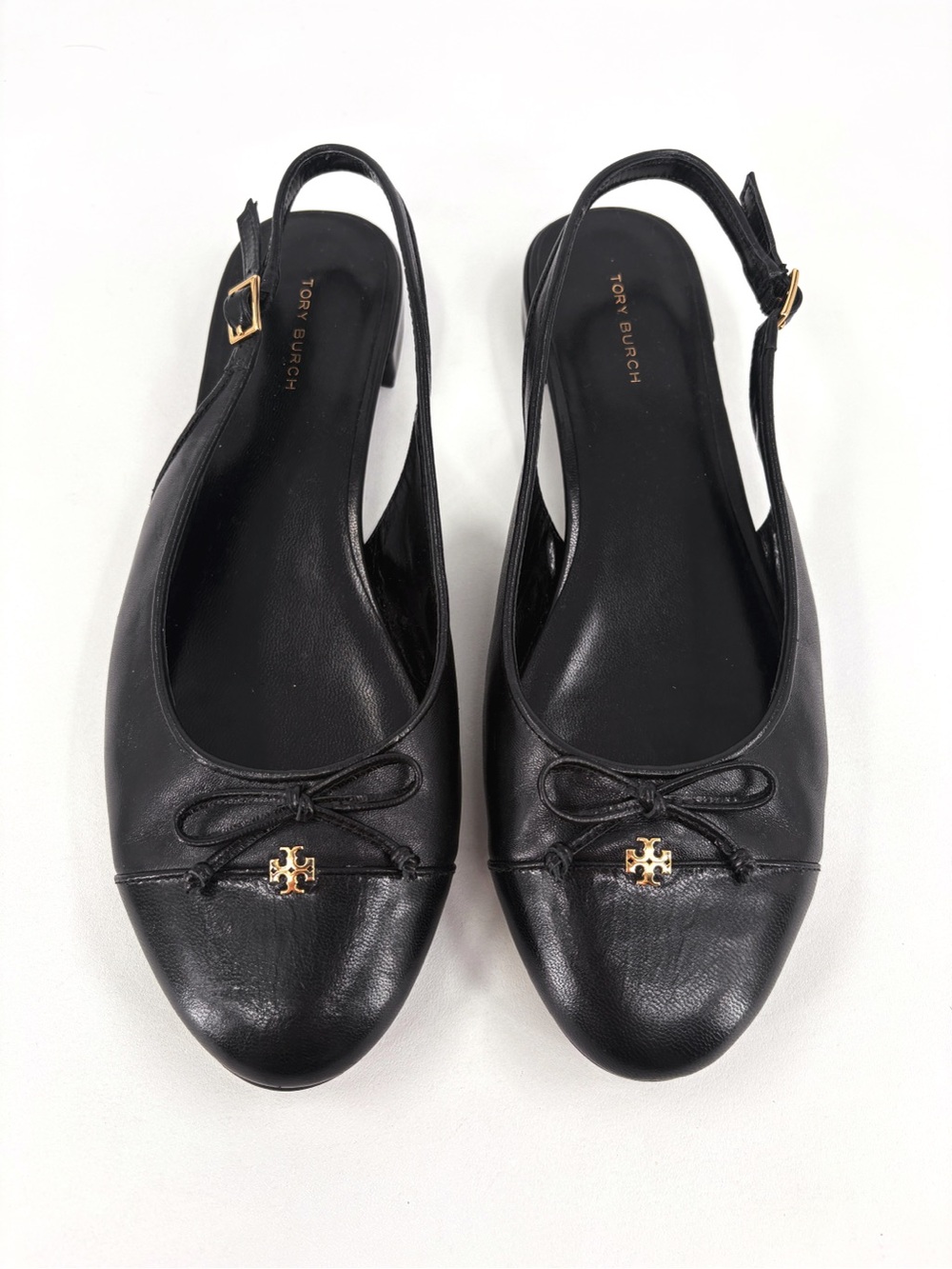 TORY BURCH Black Leather Cap Toe Slingback Ballet Flats 8.5 - Picture 7 of 16